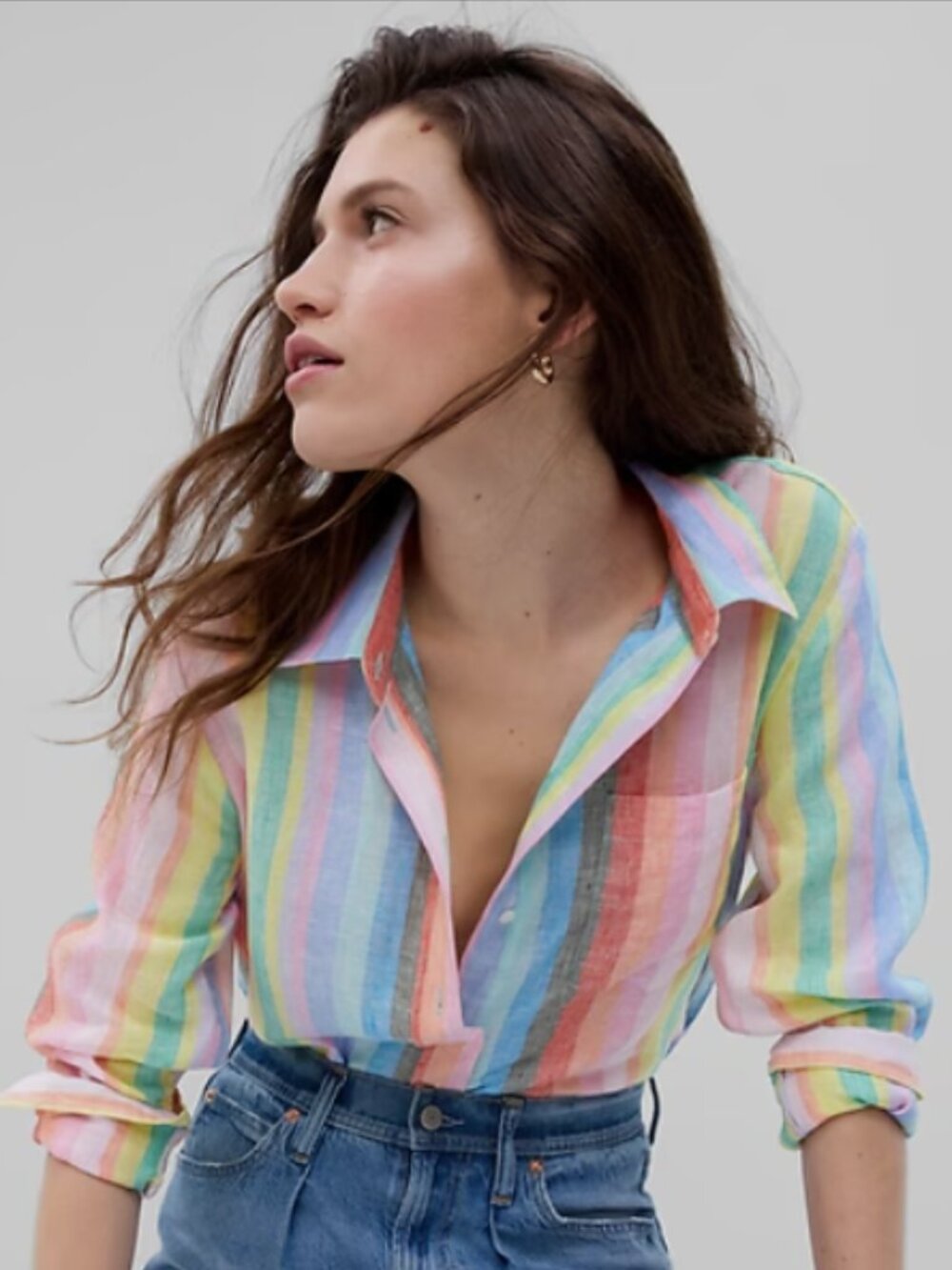 GAP Rainbow Linen Boyfriend Shirt